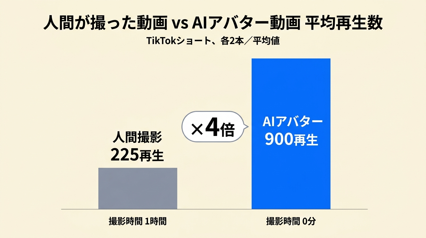 人間撮影 vs AI アバター動画 平均再生数